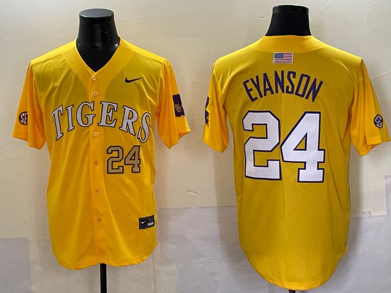 Men 2025 LSU Tigers #24 Eyanson Yellow Joint Name Nike NCAA Jersey style 3